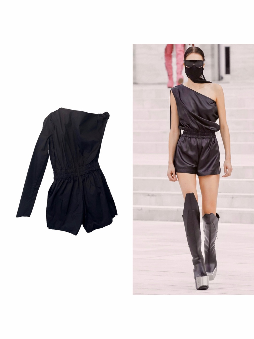 Rick Owens Black One Shoulder Romper Playsuit Asymmetrical Cotton 6 NWT 🟠